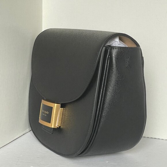 Kate Spade Katy Crossbody Black Leather Saddle Bag Medium Shoulder Bag - Picture 6 of 13